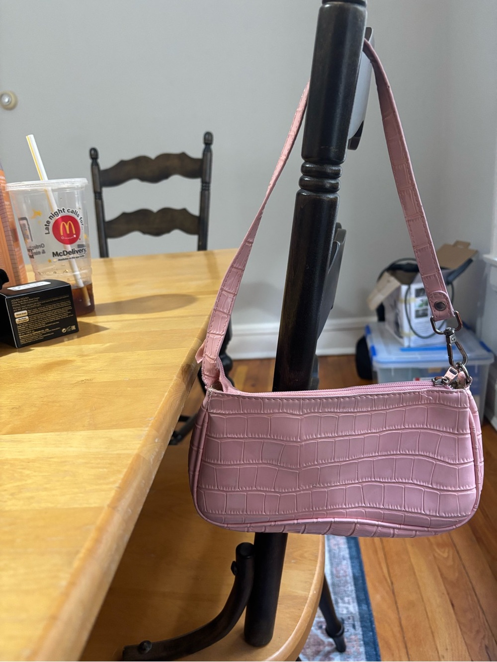 Pink Croc-Texture Shoulder Bag